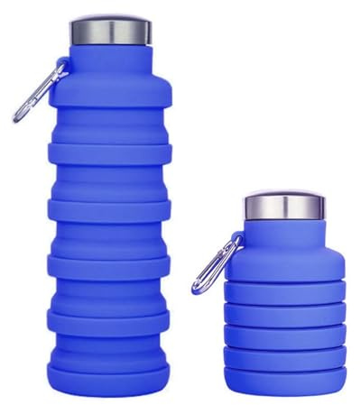 Collapsible Water Bottle, 500ml Silicone Water Bottle with Carabiner-Purple | Portable Foldable Water Bottle, Leakproof Sports Bottles for Gym Hiking Camping Cycling