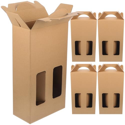 ARTIBETTER 5pcs Red Wine Packaging Box Set with Handle Paper Wine Bottle Carrier for 2 Bottles Retro Style and Storage