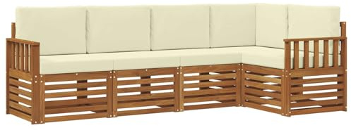 vidaXL Sofagarnituren 5 pcs Natur und Creme Massivholz Akazie, Garten-Sofa, modernes Outdoor-Möbel, robuster Lounge-Satz, Bequeme Terrasse-Sitzmöbel für Dein Zuhause