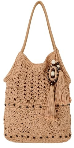 Meliyya Strandtasche Gehäkelte Damen Boho Handtasche mit Quaste Große Einkaufstasche Sommer Hobo Tasche für Strand Alltag Urlaub