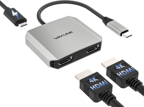 WAVLINK HDMI-Splitter für Zwei Monitore, Dual-Display (nur für Windows) | 4K@60Hz Dual-Display, 95 W PD-Eingang, kompatibel mit Dell XPS, HP Spectre, Lenovo Yoga, nur für Windows-Systeme