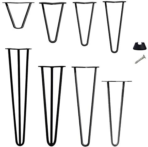 28 inch Black Hairpin Legs - 3 Rod Design 10mm Heavy Duty Metal Table Legs - Bench Legs - Furniture Legs - Mid Century Modern Style Set of 4 Easy to Install