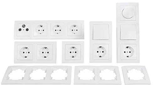 Schalter und Steckdosen-Set FLAIRWohnlandschaft Dimmer, 20-teilig, weiß