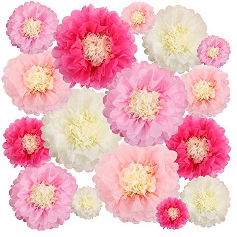 Aunifun 16 Stück Papierblumen, Seidenpapier, Chrysanth-Blumen, DIY, Basteln, für Hochzeit, Kulissen, Kinderzimmer, Wanddekoration, mehrfarbig.