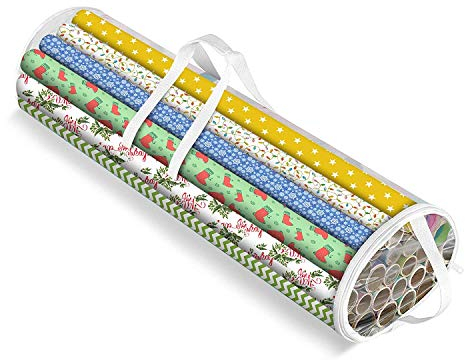 Ram® Christmas Cylinder Gift Wrap Storage Clear Bag Wrapping Paper Organiser Xmas Christmas Tidy – Stores Baubles Tinsels Lights Bows Heavy Duty Material
