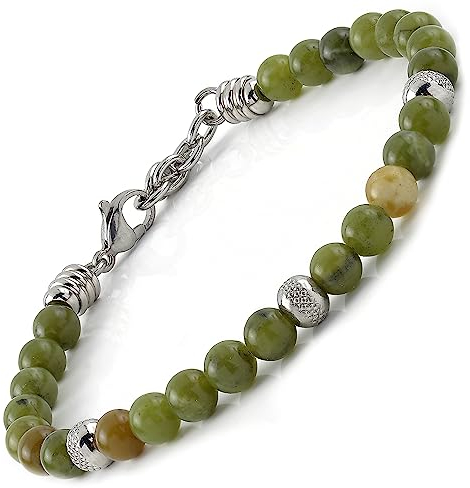 10:10 Edelstahlarmband und 6 mm Naturjadesteine, Armband für Damen und Herren. Verstellbares Armband Made in Italy…