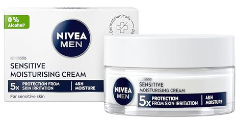 NIVEA MEN Sensitive Intensive Moisturising Cream (50ml), Face Care Moisturiser with Chamomile & Vitamin E for All-Day Relief from Skin Irritation & 48H Moisture, Ideal for After Shaving