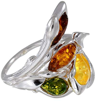HolidayGiftShops Erwachsenenring Layla aus Sterlingsilber und mehrfarbigem baltischem Bernstein 20