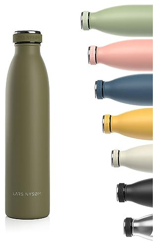 LARS NYSØM Edelstahl Trinkflasche 350ml, 500ml, 750ml, 1L, 1 5 liter | Thermosflasche Kohlensäure geeignet | Auslaufsichere Wasserflasche für Sport, Outdoor, Schule (Olive Green, 750ml)