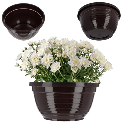 KADAX Pot en plastique, pot de fleurs rond, pot de plantes résistant aux intempéries pour l'extérieur, vase funéraire, pot léger en forme de boule pour fleurs, pot de plantes (⌀ 18 cm, brun)