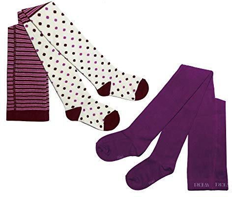 Weri Spezilas - Collant per bambine e bambini, in cotone, confezione doppia da 2 paia, Lilla/uva a puntini, 74 cm