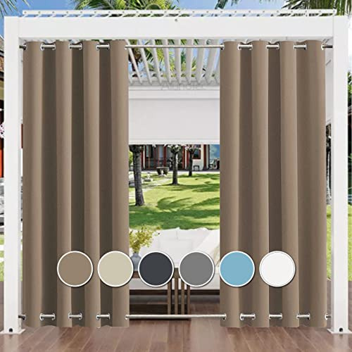 Aiyaoo Outdoor Vorhang Wetterfest mit Ösen 142x245cm BxH (1 Stück), Sichtschutz Balkon Sonnenschutz Breite Kompatiblität für Balkon Terrasse Veranda Pergola Gartenlaube, Braun
