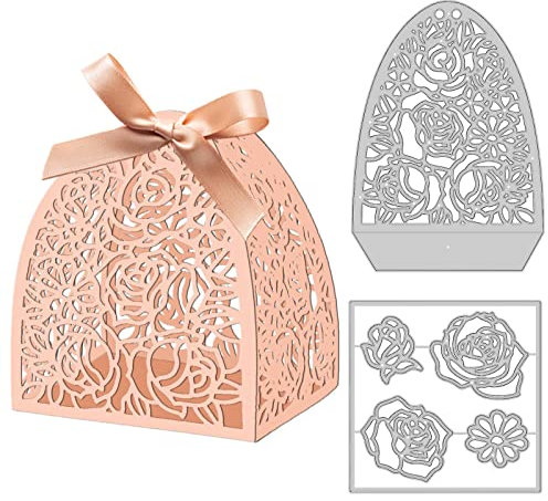 INFUNLY Pralinenschachtel Stanzformen Rose 3D Geschenkbox Metallstanzform Blume DIY Weihnachten Dekorative Geschenkbox Stanzformen Für Hochzeit, Party, Valentinstag, Halloween, Geburtstagsdekoration