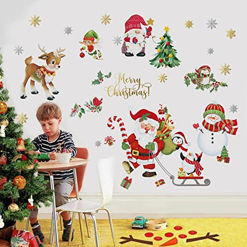 decalmile Natale Adesivi Vetrofanie Babbo Natale Renna Adesivi Murali Pinguino Pupazzo di Neve Sticker da Muro Finestra Fiocco di Neve Vetro Porta Finestra Festa Decorazione