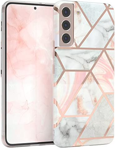 EAZY CASE Handyhülle Silikon mit Kameraschutz kompatibel mit Samsung Galaxy S22 Plus 5G, im Geometrie Design, Geometrie Motiv Hülle, Ultra dünn, Slimcover, Silikonhülle, Backcover, Rosé-Gold