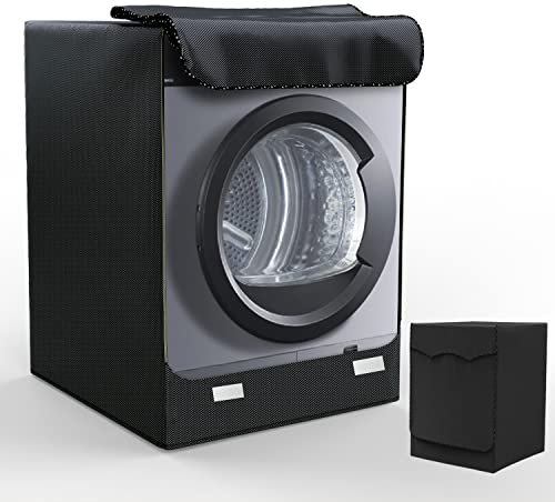 LEESITEC Abdeckung für Waschmaschine für den Außenbereich, wasserdicht, Abdeckung für Waschmaschine und Trockner, Innenraum, Staub- und schmutzabweisend, mit Öffnungen vorne schwarz (60 x 60 x 85 cm)