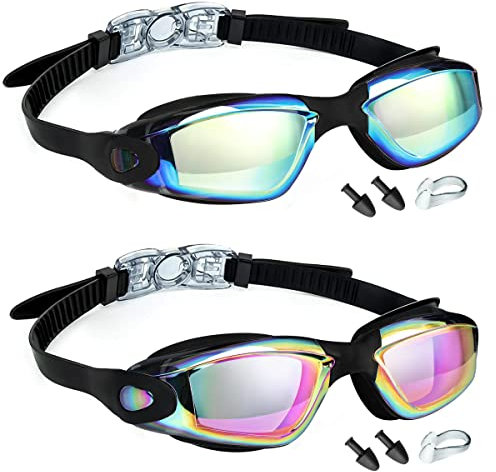 LOCONHA Lot de 2 Lunettes de Natation Piscine Anti-buée Sans Fuite pour Adultes, Femmes, Hommes, Jeunes