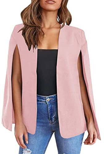 YMING Femmes Élégant Patchwork Costume Léger Slim Costume Couleur Unie Lâche Costume Poudre Rose M