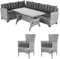 Casaria® Polyrattan Ecklounge Set WPC Esstisch Ecksofa 2 Gartenstühle Sitzauflagen Kissen Wetterfest Outdoor Lounge Garten Terrasse Balkon Möbel Grau