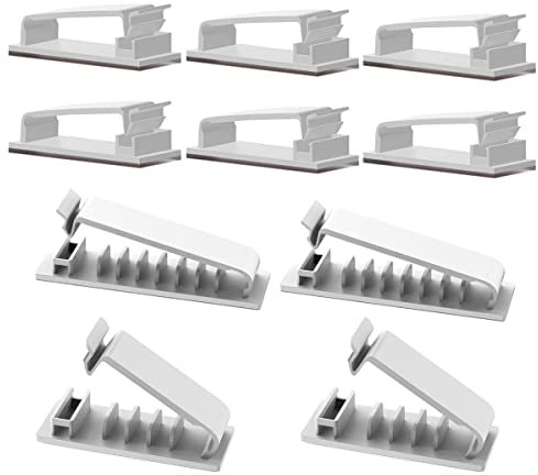 Rusoz Kabelclips Schreibtisch,10 Stück Kabelhalter Wand Weiß Kabelklemmen Selbstklebend mit 3M-Klebepad Für PC Kabel Organizer Oder Lichterketten