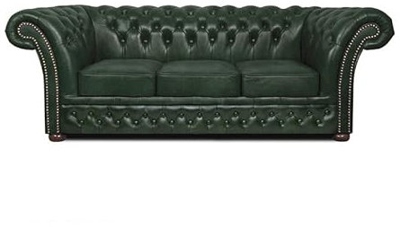 Chesterfield Bank Winfield Basic Luxus Leder | 3-Sitzer | 2 bis 4 Wochen Lieferzeit (Cloudy Green)
