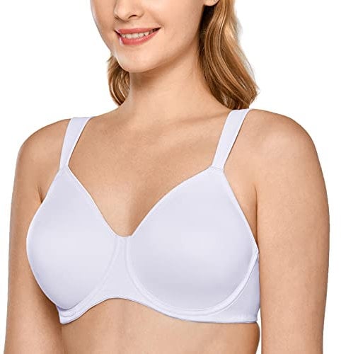 Delimira Women's Non-Padded Minimiser Bras Full Coverage Seamless Underwire Plus Size Smooth T Shirt Bra White 36F