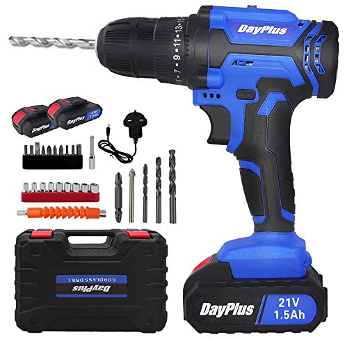 Perceuse Visseuse Sans Fil 21V, Visseuse Devisseuse Sans Fil avec 2 Batteries, 45Nm Perceuse Électrique, 25+1 Réglages de Couple, 26 Accessoires, 2 Vitesses, LED, pour la Bricolage(Bleu)