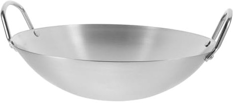 HEMOTON Wok En Acier Inoxydable Avec Double Poignée 32Cm Wok Pan Sauté Poêle À Fond Rond Poêle Poêle Cuisine Ustensiles De Cuisine Pour Tables De Cuisson À Gaz Induction Cuisinière