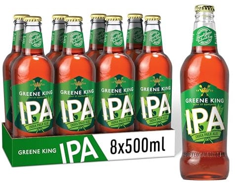 Greene King IPA Ale Bottled Beer – Case of 8 x 500ml Bottles – Traditional British Pale Ale with Balanced Hops and Malts – Classic Full-Flavoured English Beer