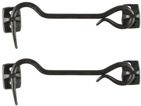 2er Set Sturmhaken mit Öse Eisen Schwarz Antik Look Türhaken Türriegel Fensterriegel Kabinenhaken Türbeschlag Kajüthaken 16cm