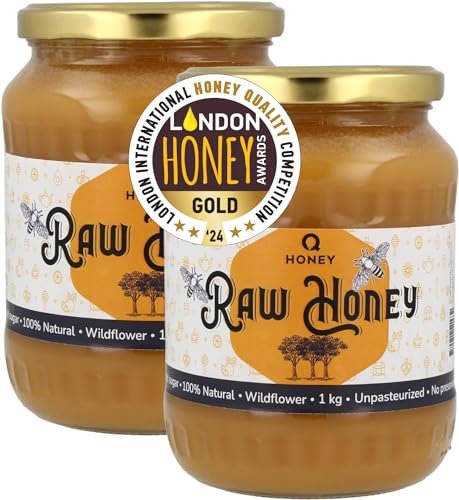 Reiner, Roher Wildblumenhonig Set – 100% natürlich, aus Europa, Gewinner der Goldmedaille der London Honey Awards 2025, ungefiltert, nicht erwärmt, ohne Zucker, 2 kg