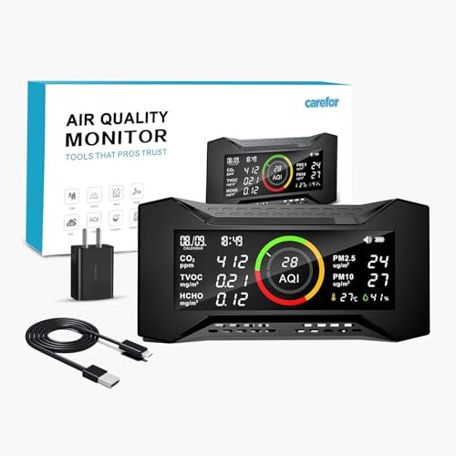 8-in-1 Air Quality Monitor, Air-Guardian AQ Portable Air Quality Tester CO2 Monitor (PM2.5, PM10, CO2, VOC, Formaldehyde, Humidity, Temp)