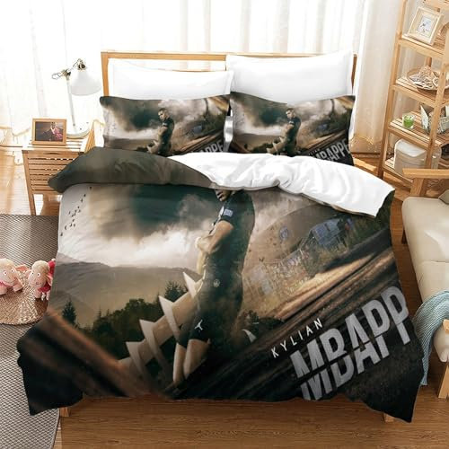 Kylian Mbappe 3D Bettwäsche-Set Weich Mikrofaser Bettwäsche Set,für Unisex,mit Bettbezug Und Kissenbezug Haltbar Atmungsaktive King(220x240cm)
