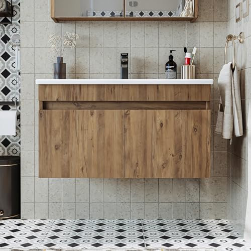 ROOMART • Badmöbel Set • Atria • 65 cm, 85 cm, 100 cm • Weiß • Waschbecken mit Unterschrank (Eiche, 85 cm)