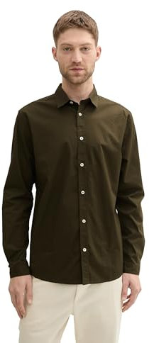 TOM TAILOR Herren Regular Fit Business Hemd mit Stretch, 11172 - Dark Rosin Green, M