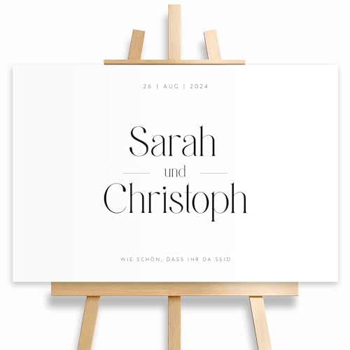Willkommensschild Hochzeit im modernen Stil mit Datum und Namen, personalisierte Hochzeitsdeko, Willkommen Schild, schwarz weiß, Leinwand, 60x40, (HEI Print)