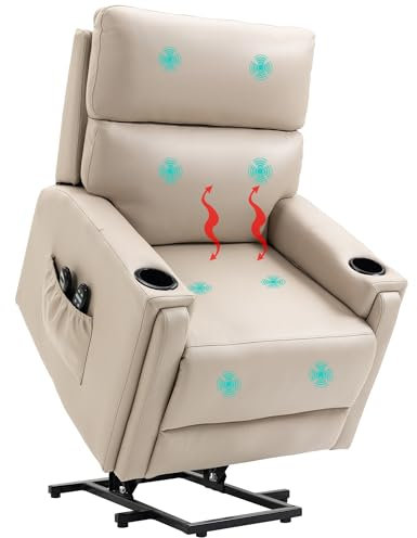HOMCOM Riser and Recliner Chair with Vibration Massage and Heat, Electric Microfibre Upholstered Lift Chair for the Elderly, Quick Assembly, Remote Control, Cup Holders, Side Pockets, Beige
