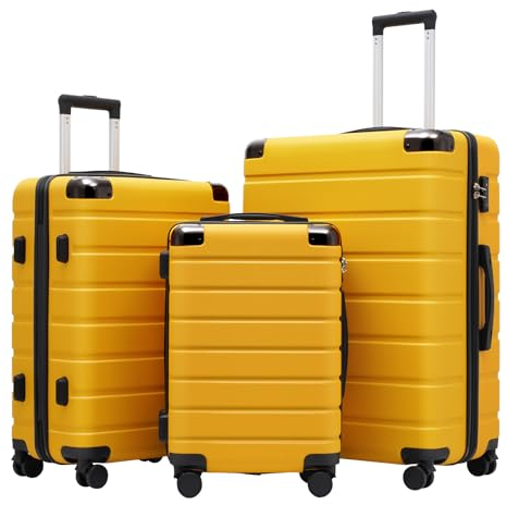 COOLIFE Koffer Trolley-Koffer Hartschalen-Koffer Rollkoffer Reisekoffer von ABS-Material mit TSA-Schloss Teleskopgriff und 4 Zwillingsrollen (Gelb/Schwarz, Koffer-Set)