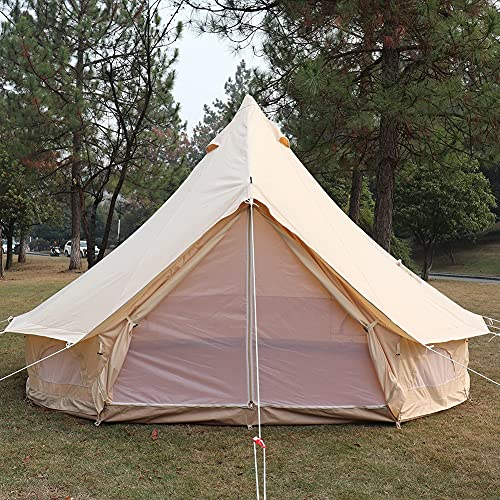 CRBUDY Zelt 3 m/4 m Jurtenzelt mit Ofenloch Camping-Familienzelt Baumwoll-Canvas-Rundzelt Großraum-Pyramidenzelt für Partys im Freien Jagdpicknick