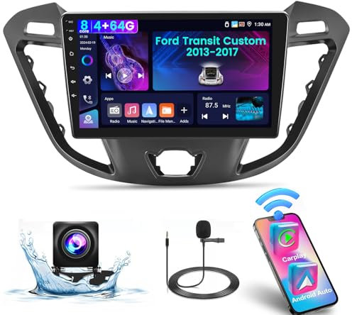 NHOPEEW 4 + 64G Android 13 Autoradio für Ford Transit Custom 2013-2017 - Drahtlos Carplay & Android Auto - 9 Zoll Touchscreen mit EQ WiFi GPS FM RDS Mirror Link + AHD Rückfahrkamera & Mikrofon