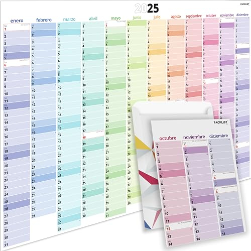 PACKLIST Spanischer Wandplaner 2025, XXL, Jahresplaner 2025, großes Poster, DIN A1, 84 x 60 cm, Jahresplaner zur Stärkung der Familien-, Studien- und Arbeitsorganisation