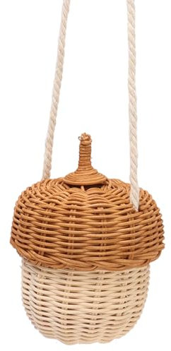 XHTLLO Kinder Rattan Aufbewahrung Korb, Hand Gewebte Eichel Geformte Korb Tasche Dekorativ, Korb Tasche für Jungen Mädchen Fotografie Requisiten(Small Pine Cone Satchel)