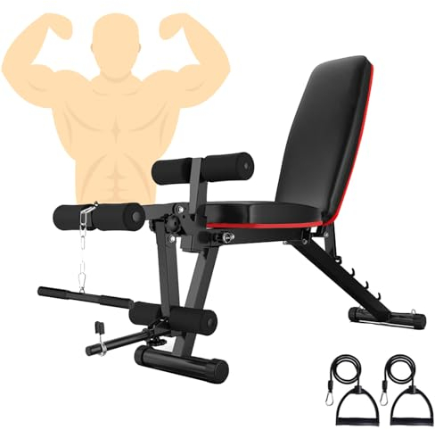 Hantelbank Klappbar Schwarz, Trainingsbank Multifunktional Bauch und Rückentrainer Flachbank Verstellbar, Platzsparend Schrägbank mit Beincurler und Beinstrecker für Zuhause Ganzkörper übungsbank