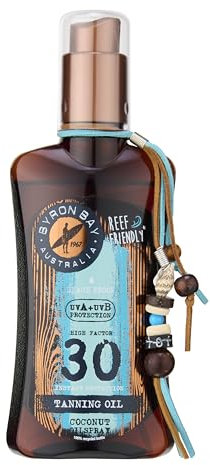 Byron Bay Australia Fast Bronzing Tanning Accelerator Oil SPF 30 Spray – UVA- und UVB-Sofortschutz, nicht fettend, mit Vitamin E und Aloe Vera, Kokosnussduft – 200 ml