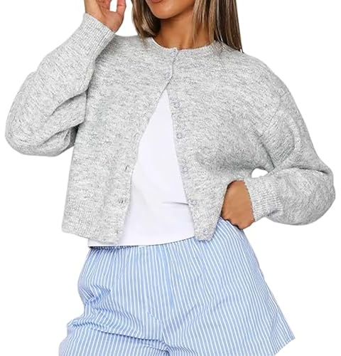 Womens Y2K Cardigan Sweaters Long Sleeve Open Front Button Down Crop Sweater Solid Knit Pullover Fall Outfits Tops