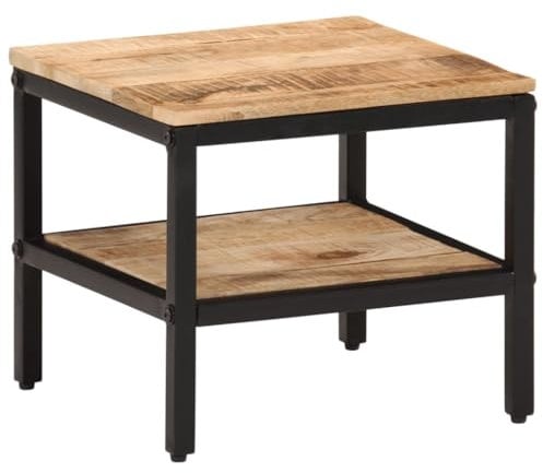 vidaXL - Coffee Table 35x35x30 cm - Solid Rough Mango Wood - Brown Square Side Table with Iron Frame, Ample Storage for Living Room