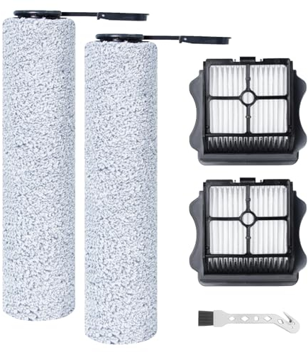 Fixbetter Rouleau de brosse de rechange et Filtre HEPA pour Tineco Floor One Switch S6 Aspirateur Eau et Poussière sans Fil 5-en-1, 2 rouleaux de brosse + 2 filtres + 1 brosse de nettoyage