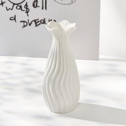 Jarrón de Cerámica Jarrones Decorativos Modernos Jarron Blanco Decoración del Hogar Florero Jarrones para Flores Secas Flores Preservadas Jarrones para Sala de Estar, Boda, Mesa de Cena