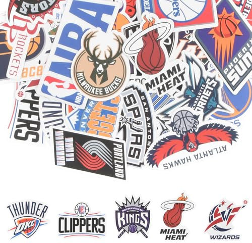 volumoon 32 STÜCKE Team Aufkleber Sammlung, Vinyl Aufkleber Pack, Basketball-Team Aufkleber für Laptop, Hydroflask, Skateboard, Koffer, Pad Wasserdichte Aufkleber für Studenten und Erwachsene