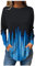 Tshirt Damen Lässig Rundhals Shirt Elegant Tops 2024 Mode Langarmshirt Locker Oberteile Casual Langarm Tunika Vintage Longshirt Herbst Blusen Boho Drucken Pullover Sweatshirt(1-Royal Blue,S)